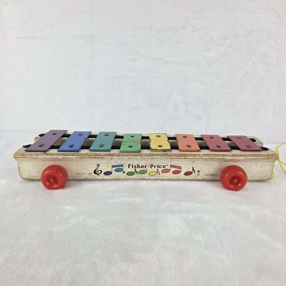 Vintage 1978 Fisher-Price No 870 Musical Xylophone Pull-a-Tune Toy W/ Mallet USA